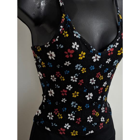 Forever 21 Floral Spaghetti Strap Ribbed Crop Tank Top Summer Blouse Small - Picture 3 of 5